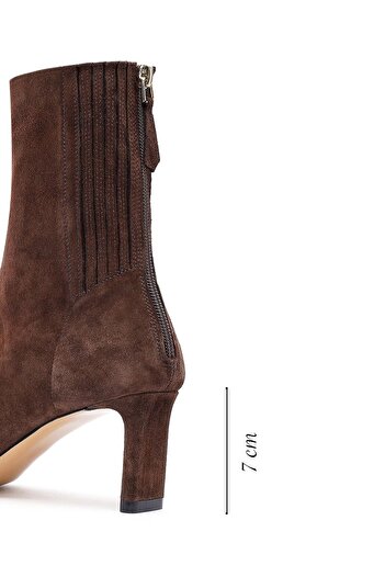 Derimod Women's Brown Zippered Short Heeled Suede Leather Boots 25Afd121510