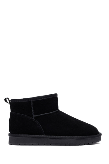 Derimod Women's Black Fur Suede Leather Teddy Boots 25Wfd478210