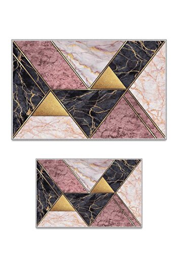 Homefesto Decorative Modern Design Non-Slip Base Double Set Bath Mat & Toilet Seat Set-2 Pieces