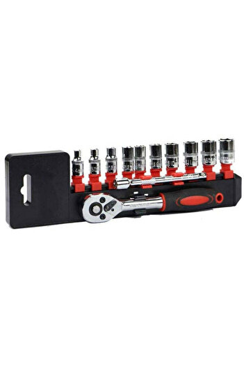 TEHNOSHOP Set of 12 sockets 10-24mm, reversible ratchet, 1/4 adapter
