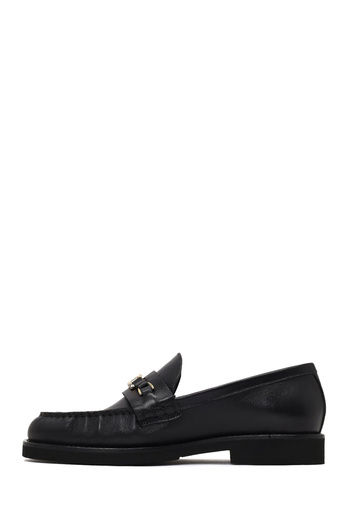 Derimod Women's Black Buckle Leather Winter Loafer Shoes 25Afd230118