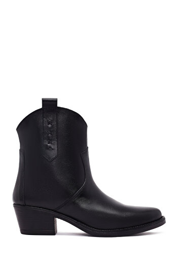 Derimod Women's Black Thick Heeled Leather Cowboy Boots 25Wfd511718