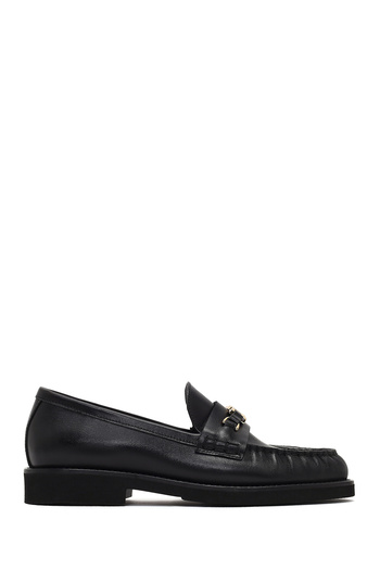 Derimod Women's Black Buckle Leather Winter Loafer Shoes 25Afd230118
