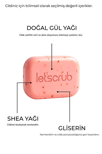 LET'SCRUB Yenileyici, Leke Karşıtı, Canlandırıcı Duş Seti Ekru Banyo Kesesi Gül Sabunu Turuncu Banyo Lifi