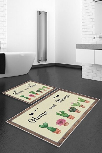 Homefesto Decorative Non-Slip Base Thin Modern Washable 2-Piece Bathroom Mat Set / 50x60 Cm & 60x100 Cm