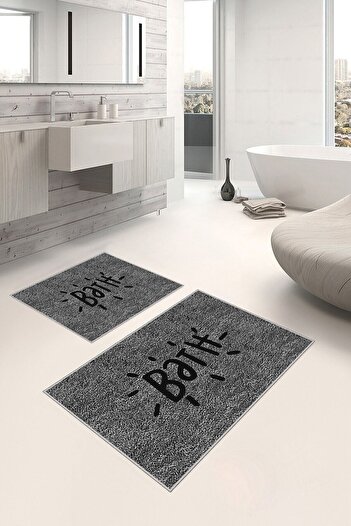 Homefesto Decorative Non-Slip Base Thin Modern Washable 2-Piece Bathroom Mat Set / 40x60 Cm & 50x80 Cm