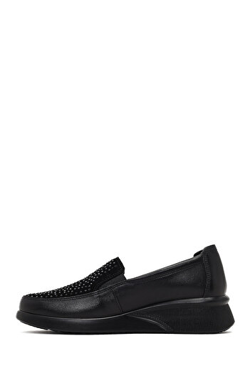 Derimod Women's Black Stone Detailed Wedge Heeled Leather Comfort Shoes 25Afd501114