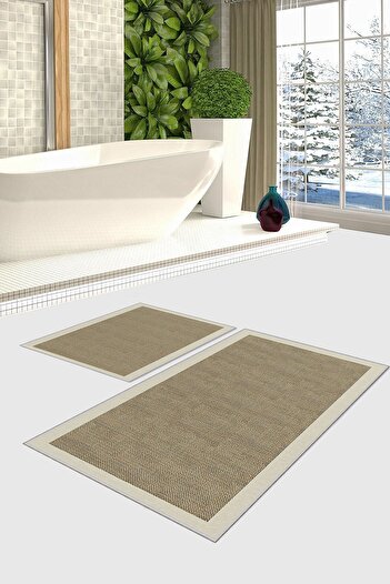 Homefesto Decorative Non-Slip Base Thin Modern Washable 2-Piece Bathroom Mat Set / 50x60 Cm & 60x100 Cm
