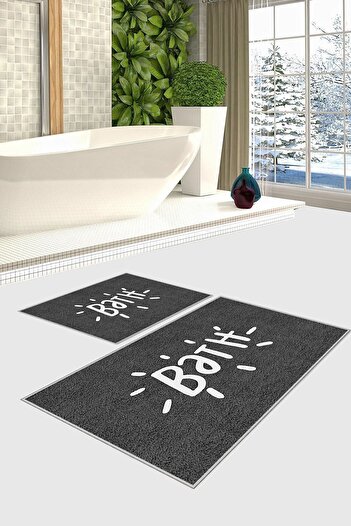 Homefesto Decorative Non-Slip Base Thin Modern Washable 2-Piece Bathroom Mat Set / 40x60 Cm & 50x80 Cm