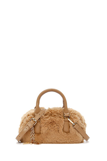 Derimod Women's Beige Long Strap Accessory Detailed Plush Mini Shoulder Bag 25Wbd2459Ph