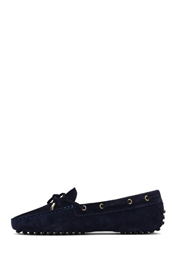 Derimod Women's Navy Blue Tasseled Suede Leather Winter Loafer Shoes 25Afd290610