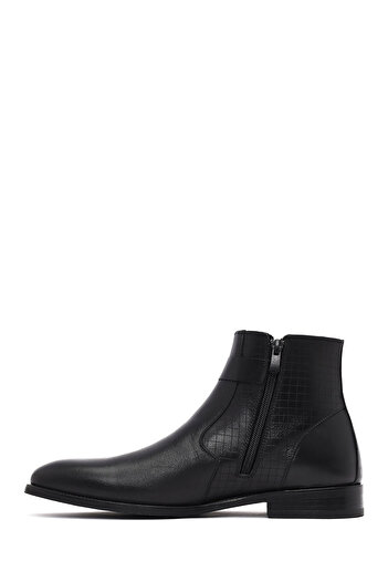 Derimod Men's Black Buckle Detailed Zippered Leather Classic Boots 25Wfd670318