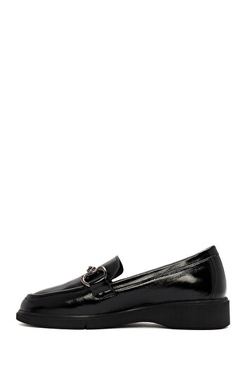 Derimod Women's Black Buckle Patent Leather Comfort Winter Loafer Shoes 25Afd410216