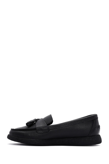 Derimod Women's Black Tasseled Leather Comfort Winter Loafer Shoes 25Afd1502Ft