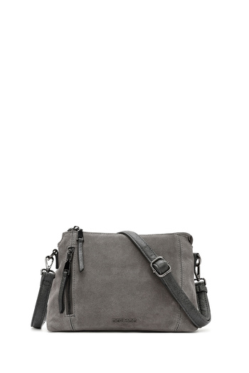 Derimod Women's Gray Long Strap Suede Crossbody Bag 25Abd240410