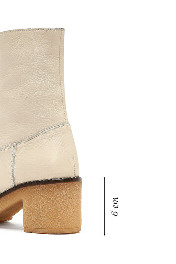 Derimod Women's Cream Zippered Short Heeled Leather Boots 25Wfd1513Ft