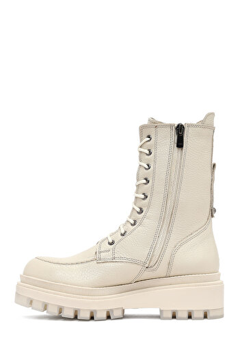 Derimod Women's Beige Zippered Thick Soled Leather Boots 25Wfd183518