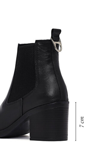 Derimod Women's Black Thick Heeled Leather Cowboy Boots 25Wfd200618
