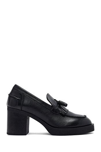 Derimod Women's Black Thick Heeled Leather Masculine Winter Loafer Shoes 25Afd510618