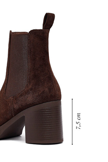 Derimod Women's Brown Heeled Suede Leather Chelsea Boots 25Wfd153710