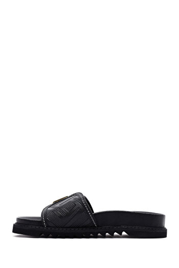 Derimod Women's Black Buckle Leather Slippers 25Sfd230218