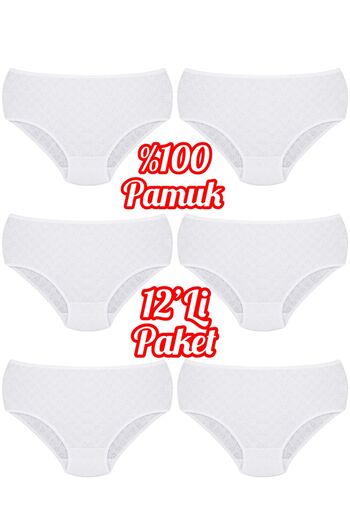 Özten 12'Li Paket 100% Cotton Heart High Waist Bato Women's Panties Ozt12100