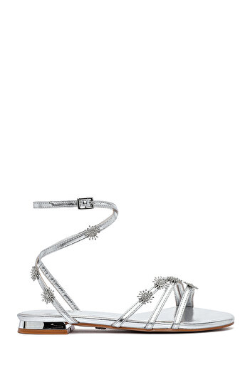 Derimod Women's Silver Ankle Buckle Stone Sandals 25Sfe481132