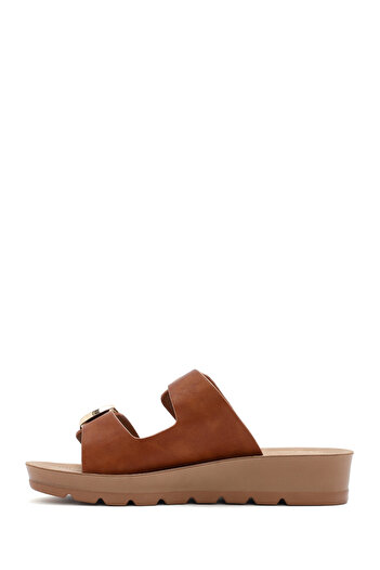 Derimod Women's Tan Double Buckle Thick Soled Slippers 25Sfe464018