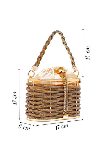 Derimod Women's Gold Stone Box Evening Dress Bag 25Sbd2955Ts