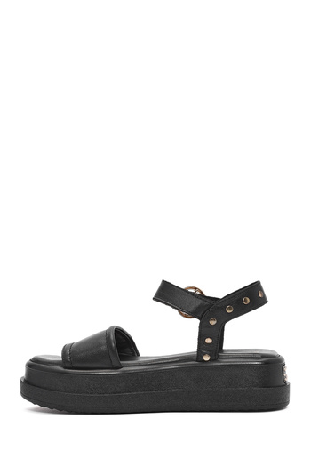Derimod Women's Black Ankle Buckle Thick Sole Genuine Leather Sandals 25Sfd201518