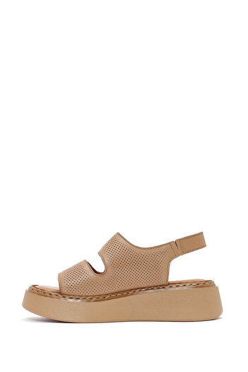 Derimod Women's Camel Strappy Thick Soled Genuine Leather Comfort Sandals 25Sfd342226
