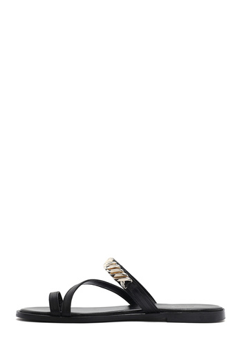 Derimod Papuci din piele pentru femei Black Stone Flip Flops 25SFD 160618