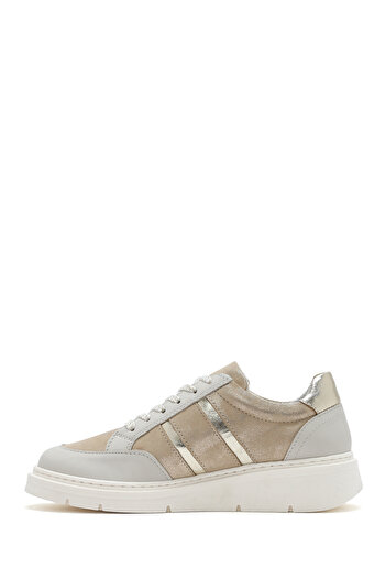 Derimod Women's Beige Lace-Up Thick Soled Leather Casual Shoes 25Sfd371814