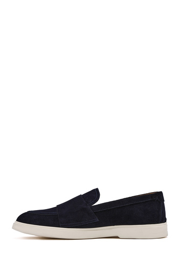 Derimod Men's Navy Blue Double Buckle Suede Genuine Leather Loafer Shoes Casual Daily Shoes 25Sfd750410
