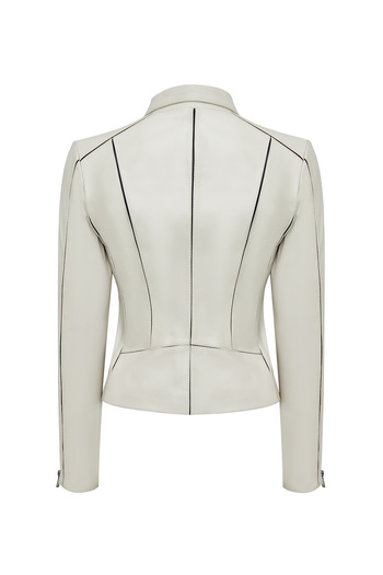 Derimod Kiara Women Beige Slim-Fit Biker Leather Jacket 24Wgd5859U4