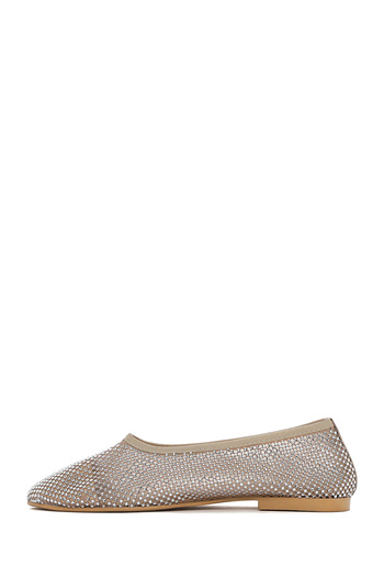Derimod Women's Beige Stone Genuine Leather Summer Ballerina Shoes 25Sfd1817Ts