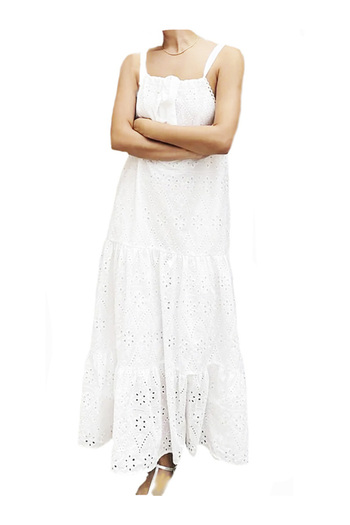 SOLOBUY Women's Sleeveless Maxi Dress, Loose Fit, White
