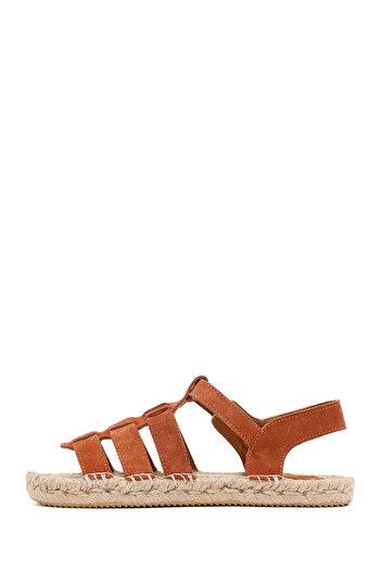 Derimod Women's Tan Buckle Suede Leather Espadrille Sandals 25Sfd206410
