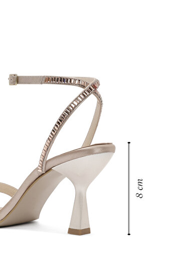 Derimod Women's Beige Ankle Buckle Stone Thin Heeled Shoes Sandals 25Sfe3911Ts