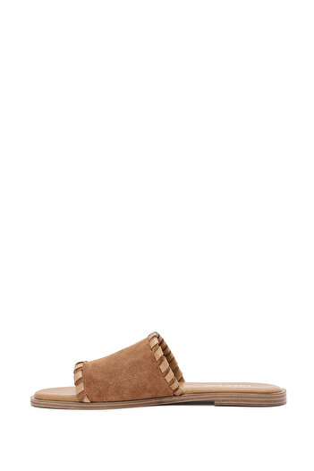 Derimod Γυναικείες δερμάτινες παντόφλες Tan Suede 25SFD152110