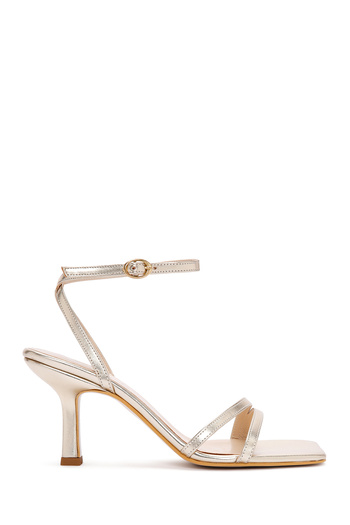 Derimod Women's Gold Metallic Ankle Strap Thin Heeled Sandals 25Sfe 390032