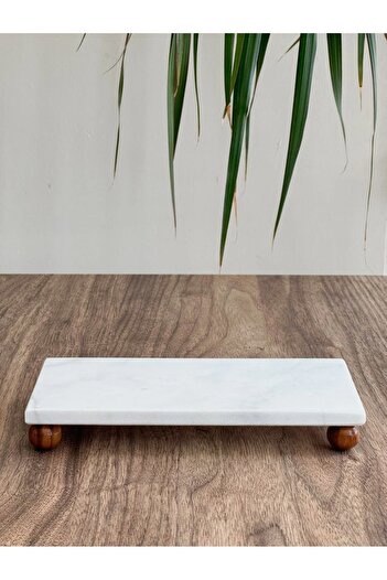 Hilamingo Home Marble Oil Bottom with Wooden Marble Legs 20 X 10 cm Marble Presentation Bowl
