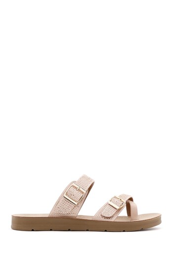 Derimod Women's Pink Double Buckle Stone Slippers 25Sfe 460114