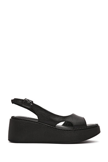 Derimod Women's Black Thick Soled Genuine Leather Comfort Sandals 25Sfd340818
