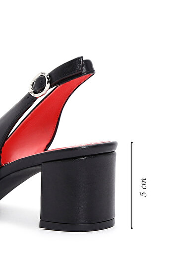 Derimod Gritti Women Black Open Back Short Thick Heels Leather Shoes 25Sfd 110018