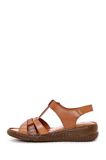 Derimod Women's Tan Ankle Strap Thick Soled Genuine Leather Comfort Sandals 25Sfd320318