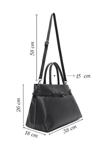 Derimod Women's Black Long Strap Classic Leather Handbag 25Sbd2473Ft