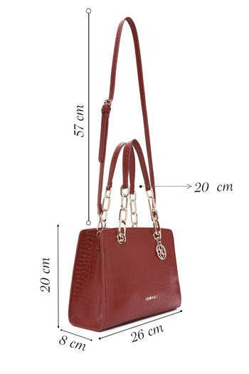 Derimod Women's Burgundy Long Strap Crocodile Patterned Classic Shoulder Bag 25Sbd2479E3