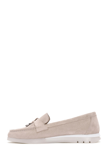 Derimod Women's Beige Buckle Suede Genuine Leather Comfort Loafer Shoes Casual Daily Shoes 25Sfd151910