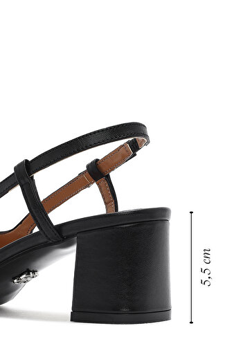 Derimod Women's Black Open Back Heeled Leather Shoes 25Sfd 160018